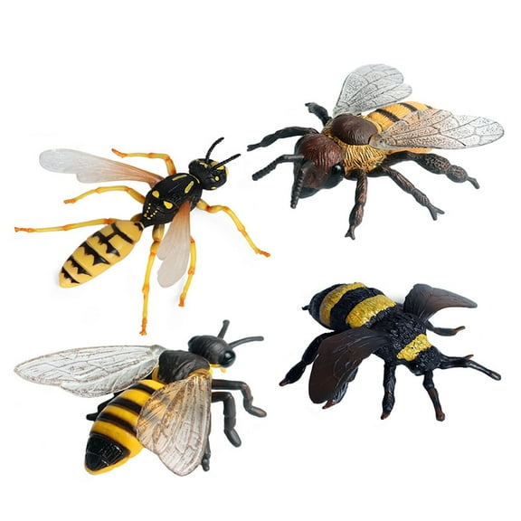 Ksopiavobs 4PCS Bee Figurines Honeybee Insect Toy, Science Project, Cake Topper, Early Educational Toys Birthday for Toddlers Kids Age 3 4 5