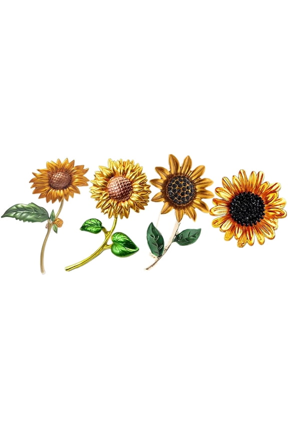 4Pcs Sunflower Brooch Pins Daisy Flower Enamel Crystal Lapel Pins for Shirt Hat Jewelry Gift Home Decorations