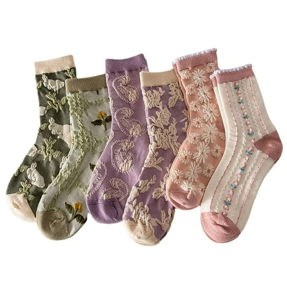 Ksopiavobs 6-Pack Cute Girly Stylish Floral Cottoncore Ankle Socks for Women