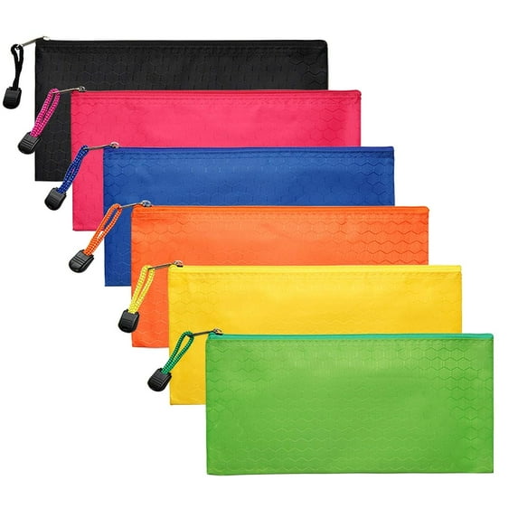 Ksopiavobs 6 Pack Zipper Pouches Bulk Waterproof for Office Supplies Travel Cosmetics Accessories in 6 Color