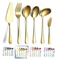 thumbnail image 1 of Ksopiavobs 6-Piece Gold Serving Flatware Silverware Set,Stainless Steel Serving Utensil Set,Include Cake Server, Slotted Serving Spoon, Serving Spoon, Cold Meat Fork, Butter Knife, Soup Ladle, 1 of 7