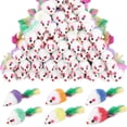 thumbnail image 1 of Ksopiavobs 60Pcs Cat Mouse Toys Assorted Colors Furry Pet Cat Toy Mice Rattle Set Cat Catnip Toys with Feather Tails for Indoor Cats and Kittens, 1 of 7