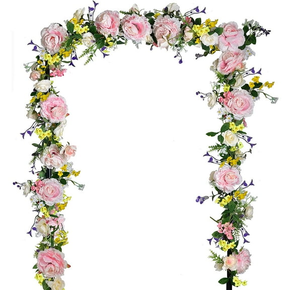 Ksopiavobs 6Ft Artificial Peony Flower Garland Flower Vine Garland Silk Peony Garland with Pink and White Flowers for Party Wedding Wall Decor