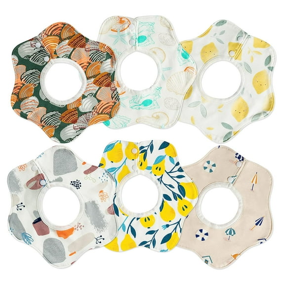 Ksopiavobs 6Pcs 360° Rotate Baby Bibs Waterproof Snap Baby Bib Snap Cotton Absorbent Feeding Burp Cloth for Infant 0-12 Months