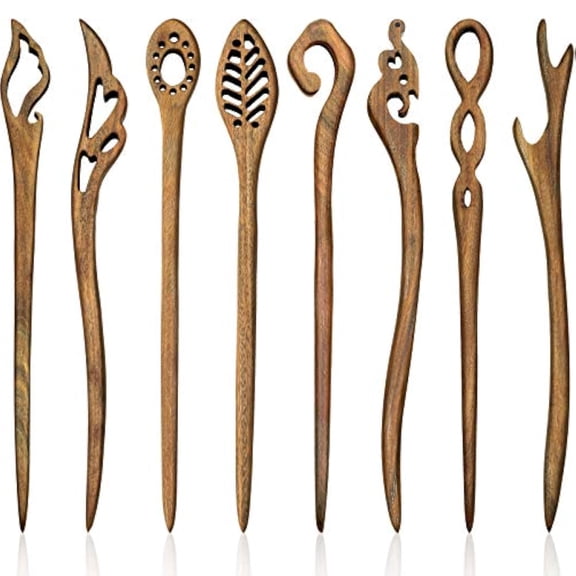 Ksopiavobs 8 Pieces Wooden Hair Sticks Japanese Hair Chopstick for Women Bun Maker, Chinese Chopstick Hairpin for Women Handmade Chignon Maker Accessories(Classic Pattern)