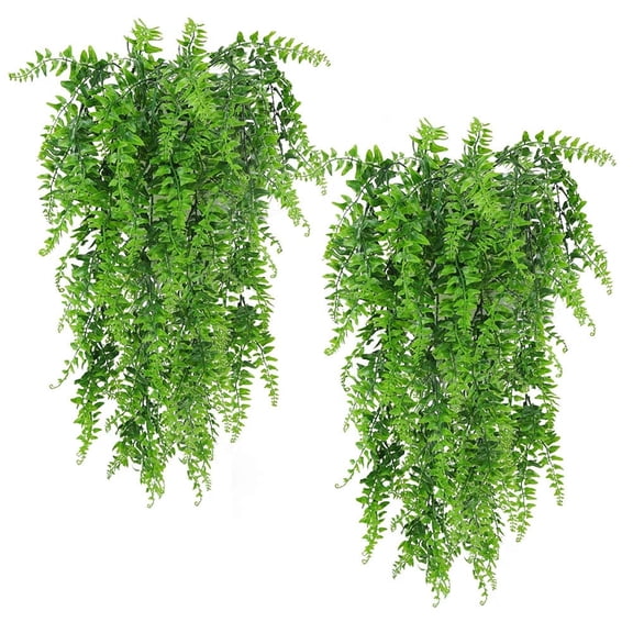 Ksopiavobs Artificial Plants Boston Ferns Fake Vines Hanging Ivy Decor Plastic Greenery for Wall Indoor Outdoor Hanging Baskets Wedding Garland Decor (Pack of 2)