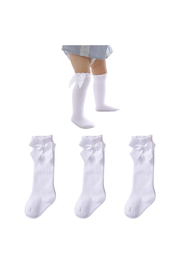 Baby Girls Bow Knee High Socks Toddlers Ruffled Tube Socks Infant School Uniform Leggings Long Stockings