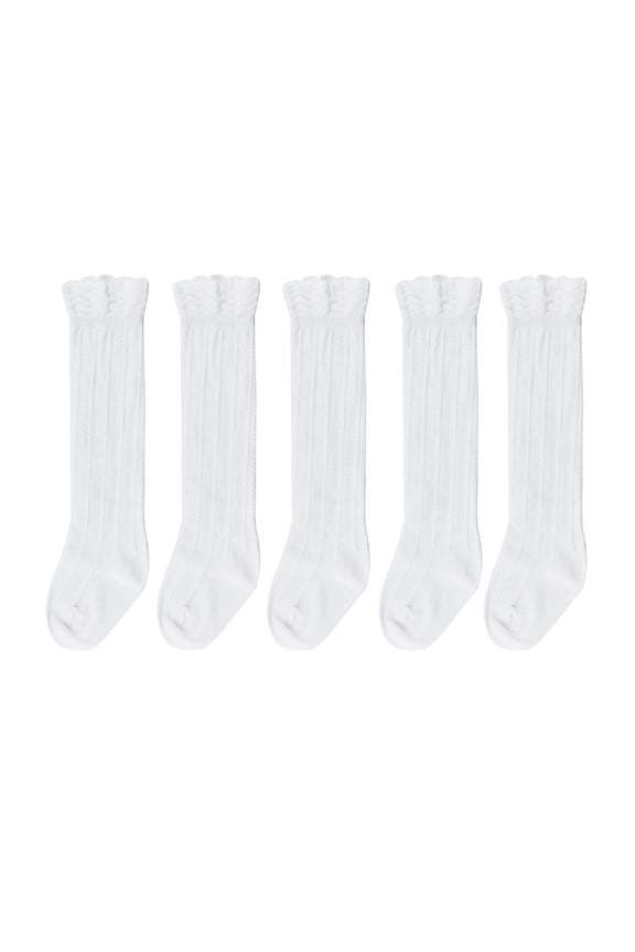 Baby Girls Boys Knee High Socks Cotton Newborn Infants Toddlers Cable Knit Tube Ruffled Stockings, 5 Pairs