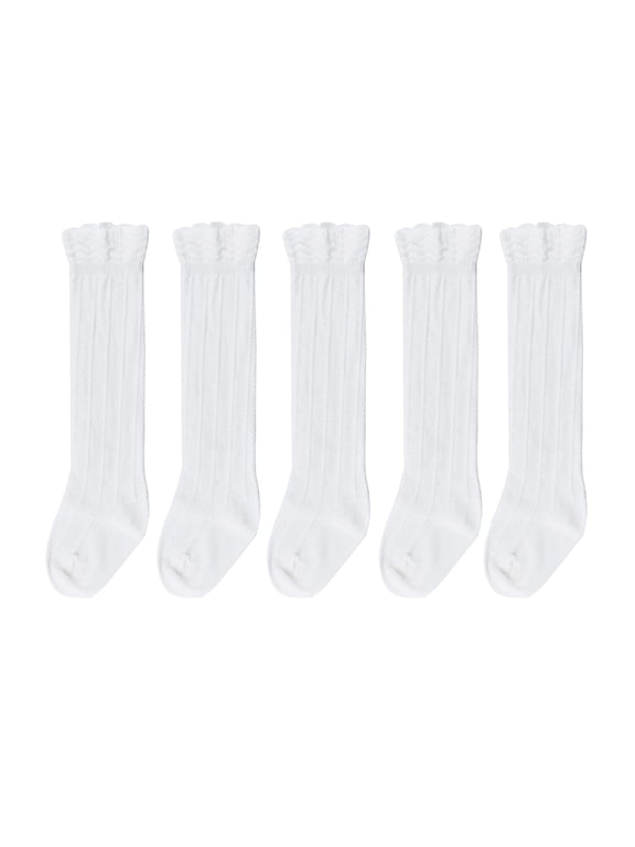 Baby Girls Boys Knee High Socks Cotton Newborn Infants Toddlers Cable Knit Tube Ruffled Stockings, 5 Pairs