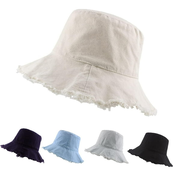 Ksopiavobs Bucket-Hat-Distressed Washed-Cotton Summer-Sun-Hat Solid Wide Brim Fisherman Cap