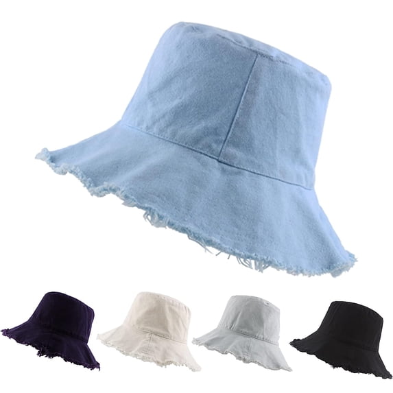 Ksopiavobs Bucket-Hat-Distressed Washed-Cotton Summer-Sun-Hat Solid Wide Brim Fisherman Cap