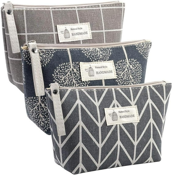 Ksopiavobs Canvas Cosmetic Bag, 3PCS Multi-Function Cosmetic Bag for Purse, Large capacity Cute Toiletry Bags Packet for Women Girls