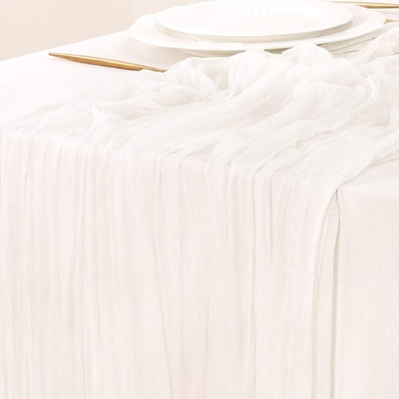 Ksopiavobs Cheesecloth Table Runner 10ft Gauze Boho Rustic Ivory White Cheese Cloth Table Runner for Wedding Bridal Shower Fall Thanksgiving Christmas Decoration