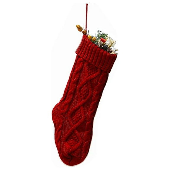 Ksopiavobs Christmas Stockings Cable Knit Stocking Christmas Decorations Goodie Bags Gift Fireplace Xmas Tree Stocking Ornaments for Holiday Family Friends (Burgundy, Length 14",Pack of 1)