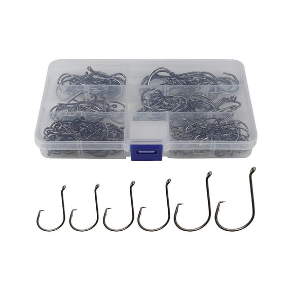 Ksopiavobs Circle Fishing Hooks Saltwater 2X Octopus Offset Fish Hook Set 180Pcs Size 1/0 - 6/0