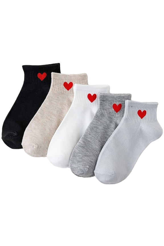 Cute Heart White Red Ankle Women Socks Frilly Fun Bear Pattern Long Crew Novelty Aesthetic Girls Sock 4 & More Pairs