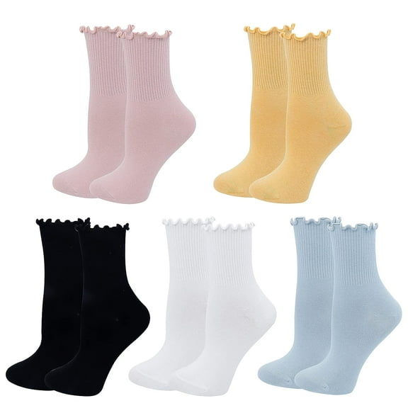 Ksopiavobs Cute Ruffle Socks for Women, Funny Cotton Crew Socks, Frilly Ankle Socks Women 5 Pairs