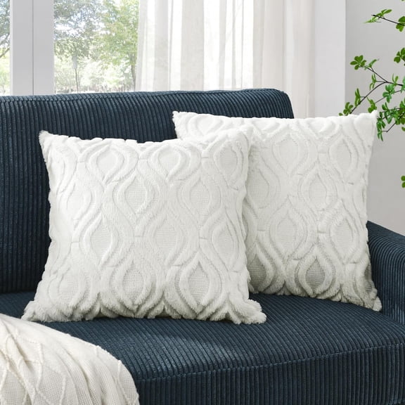 Ksopiavobs Decorative Throw Pillow Covers 20x20 Inch, Faux Wool Plush Couch Cushion Cases Soft Fluffy Boho Pillowcases, Set of 2, Cream Beige