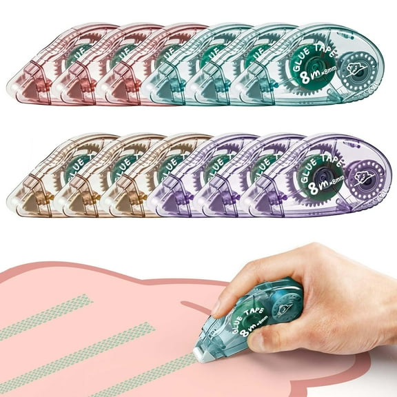 Ksopiavobs Double Sided Tape Roller for Crafts - 12 Packs Scrapbooking Tape Adhesive Crafters Glue Tape Runner for Paper Arts Projects Photo Scrapbook Supplies