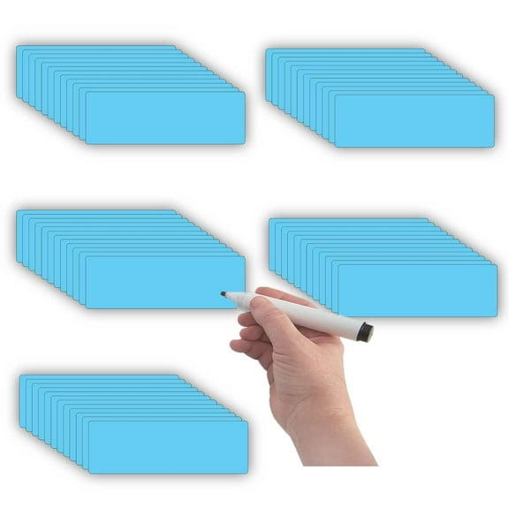 Ksopiavobs Dry Erase Magnetic Labels (1x3",Pack of 60),Write On Magnets Sticker,Waterproof/Reusable for Classroom&Office&Cabinet&whiteboard&Fridge&More (Blue)