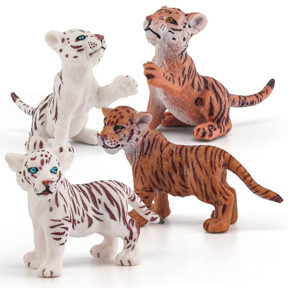 Ksopiavobs Forest Jungle Animals Figure Little Tiger Toy White Tiger Table Decorations Children's Cognitive Toys for Boys Girls Christmas Scene Decoration Gift Cake Decoration