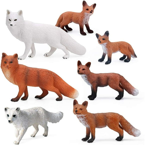 Ksopiavobs Fox Toy Figures Set Includes Arctic Fox & Red Foxes Figurines Cake Toppers (7 Foxes)