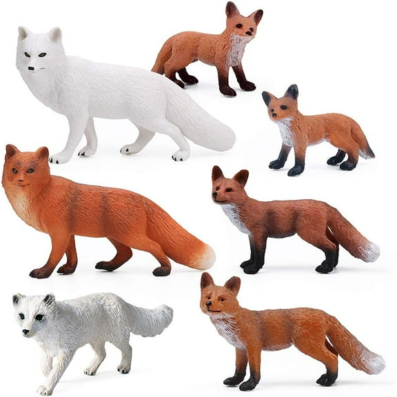 Ksopiavobs Fox Toy Figures Set Includes Arctic Fox & Red Foxes Figurines Cake Toppers (7 Foxes)