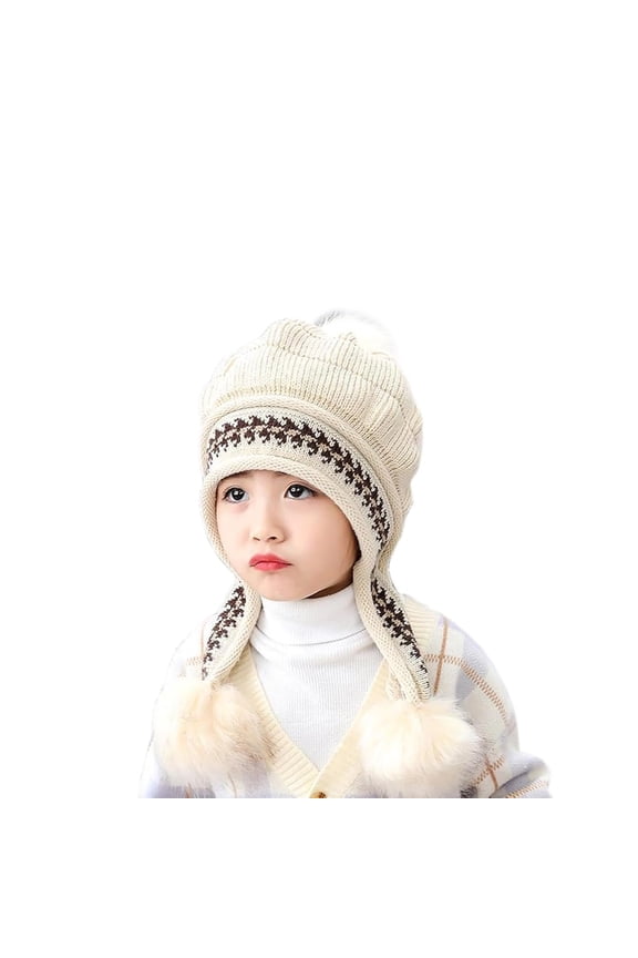 Girls Winter Warm Elastic Soft Ear Protection Knitted Sherpa Ski Hats Fleece Lined Peruvian Cover Ears Beanie Hat