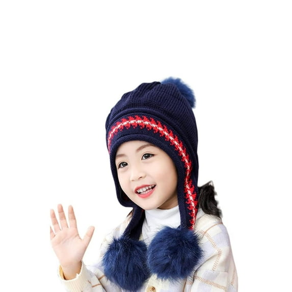 Ksopiavobs Girls Winter Warm Elastic Soft Ear Protection Knitted Sherpa Ski Hats Fleece Lined Peruvian Cover Ears Beanie Hat