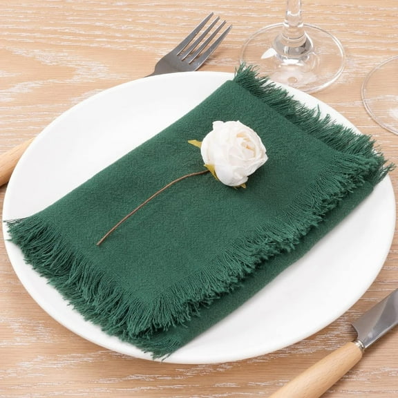 Ksopiavobs Handmade Cloth Napkins Bulk 18"x18" Cotton Linen Dinner Napkins Rustic Cheesecloth Table Napkins for Wedding Party Baby Shower Set of 4 Emerald
