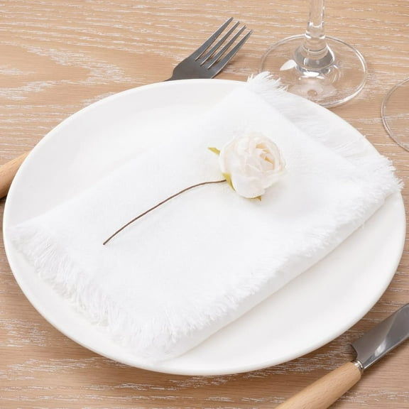 Ksopiavobs Handmade Cloth Napkins Bulk 18"x18" Cotton Linen Dinner Napkins Rustic Cheesecloth Table Napkins for Wedding Party Baby Shower Set of 4 White