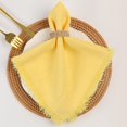 thumbnail image 1 of Ksopiavobs Handmade Cloth Napkins, Linen Cloth Napkins with Fringe, 18 x 18 Inches Set of 4 Versatile Handmade Square Rustic Fringe Napkins for Dinner, Wedding and Parties, Yellow, 1 of 5