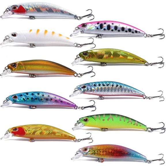 Ksopiavobs Jerkbait Fishing Lures Jerk Baits for Bass Fishing Jerk Bait Minnow Lures with Tackle Box for Freshwater Saltwater,10pcs