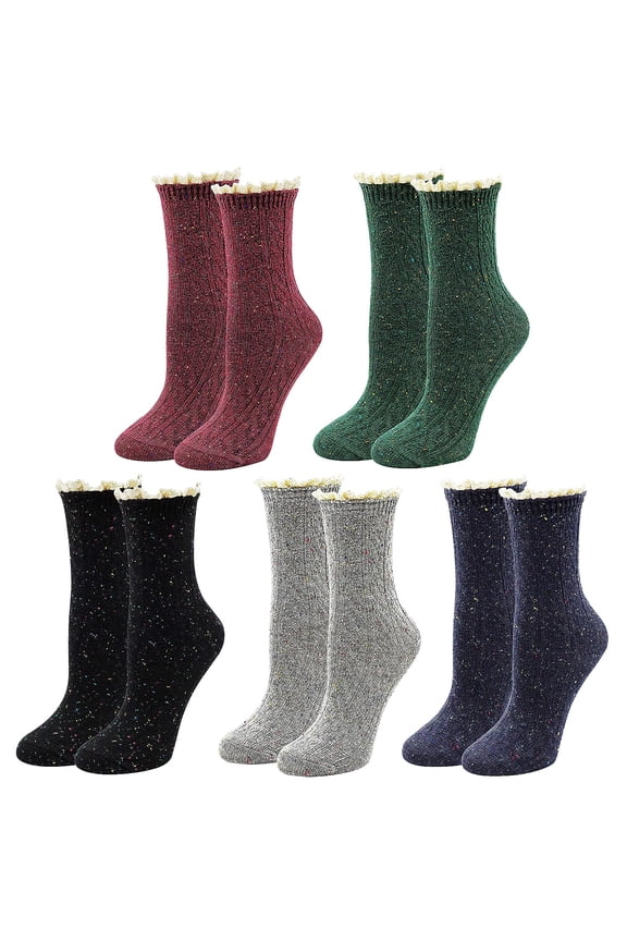 Lace Slouch Socks Women, Cotton Crew Socks, Frilly Ruffle Boot Socks 5 Pairs