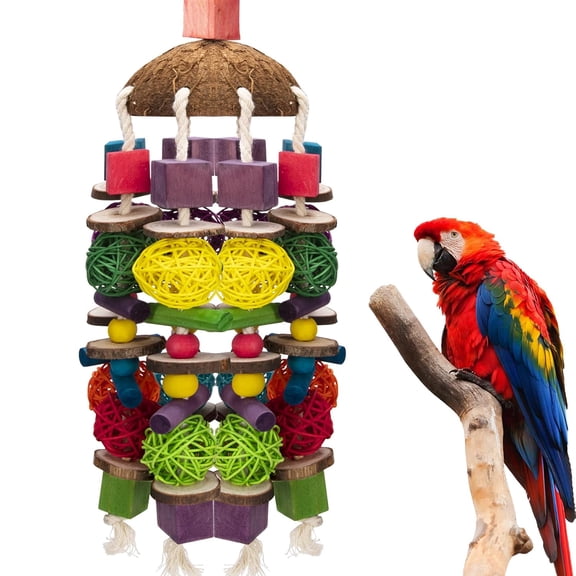 Ksopiavobs Large Bird Parrot Toys, Multicolored Wooden Blocks Bird Chewing Toy Parrot Cage Bite Toy for Macaws Cokatoos African Grey and Large Medium Parrot Birds