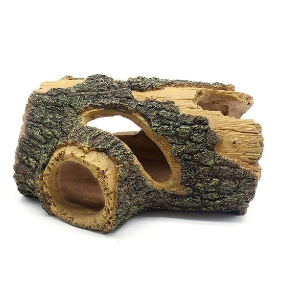 Ksopiavobs Log Resin Hollow Tree Trunk Ornament, Fish Tank Decoration Wood House Aquarium Hideout Caves Decorations for Betta, Turtles, Small Lizards, Reptiles, Amphibians up to 20 Gallon Tank