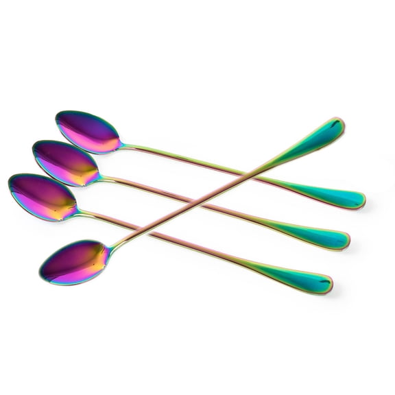 Ksopiavobs Long-Handled ice Tea Spoon, Cocktail stir Spoons, Stainless Steel Coffee Spoons, Colored ice Cream Scoop Set of 4