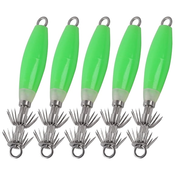 Ksopiavobs Luminous Squid Jig Hooks Saltwater, 5pcs/10pcs Glow Squid Jigs Kit Fluorescent Cuttlefish Sleeve Jig Octopus Lures Hard Fishing Baits Set with Tackle Box