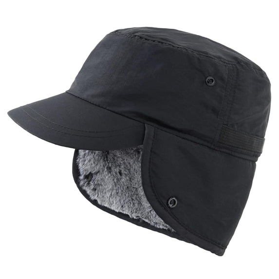 Ksopiavobs Mens Winter Hat with Brim Warm Earflaps Hat Faux Fur Baseball Cap
