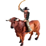 Ksopiavobs People with Bull Figurine Plastic Bull Riding Figure Realistic Bull Rider Model Farm Animal Brown Bull Figurine for Home Decor Birthday Gift