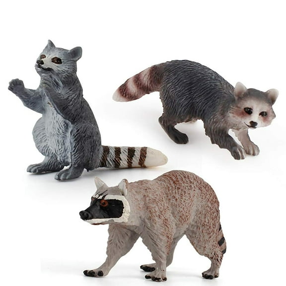 Ksopiavobs Realistic Raccoon Figurine Plastic Raccoon Family Set Wild Animal Figurine Set for Collection Science Educational Prop Desktop Decoration, Pack of 3