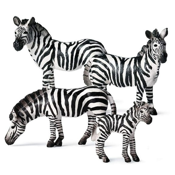 Ksopiavobs Realistic Zebra Figurine Plastic Zebra Family Set Wild Animal Figurine Set for Collection Desktop Decoration, Pack of 4