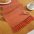 thumbnail image 1 of Ksopiavobs Rustic Fall Table Runner with Tassels, Boho Farmhouse Thanksgiving Table Runners 90 Inches Long for Holiday Party, Wedding and Dining Table Decor, 13x90 Inches, Orange, 1 of 5
