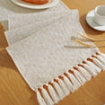 thumbnail image 1 of Ksopiavobs Rustic Table Runner with Tassels, Boho Farmhouse Table Runners 72 Inches Long for Holiday Party, Wedding and Dining Table Decor, 13x72 Inches, Beige, 1 of 5
