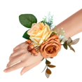 thumbnail image 1 of Ksopiavobs Set of 2 Wrist Corsage Wristlet for Wedding Bridesmaid Mother Grandmother for Bridal Shower Wedding Artificial Roses Flower Prom Orange Cream Yellow, 1 of 4