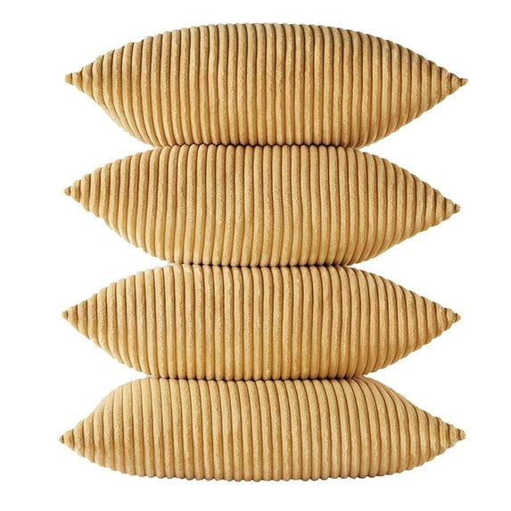 Ksopiavobs Set of 4 Mustard Yellow Decorative Throw Pillow Covers 16x16 Inch for Couch Bed Sofa Bedroom, Aesthetic Modern Boho Home Decor, Soft Fluffy Textured Corduroy Cushion Case 40x40 cm