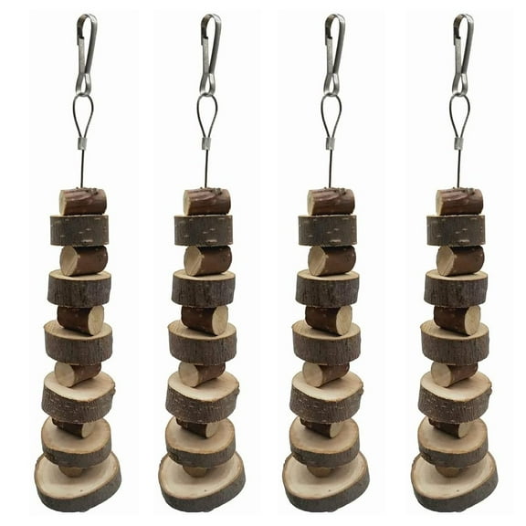 Ksopiavobs Small Animal Chews Toy Natural Apple Wood Block Cage Hanging Molars Treats Snack for Hamsters Rabbits Bunny Bird Parrots Chinchilla Guinea Pig Gerbils Squirrels (4pcs Natural Apple Wood)