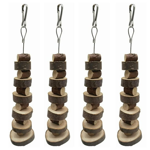 Ksopiavobs Small Animal Chews Toy Natural Apple Wood Block Cage Hanging Molars Treats Snack for Hamsters Rabbits Bunny Bird Parrots Chinchilla Guinea Pig Gerbils Squirrels (4pcs Natural Apple Wood)