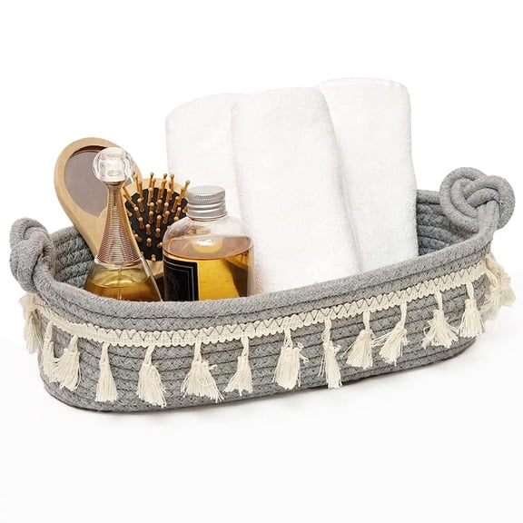Ksopiavobs Small Cotton Rope Woven Basket Toilet Paper Baskets for Organizing Decorative Basket for Boho Decor Small Storage Basket for Bedroom Nursery Livingroom Entryway,Grey