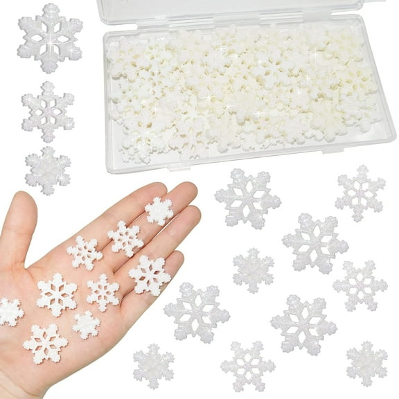 Ksopiavobs Small Snowflakes for Craft,60 Pcs White Glitter Plastic Mini Snowflake for Christmas Embellishments and Winter Party DIY Craft Decoration-3 Different Size